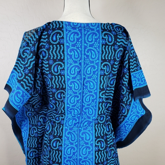 J. Gee Blue Paisley Gold Leopard Print Tie Waist Casual Comfort Maxi Dress - Picture 6 of 10